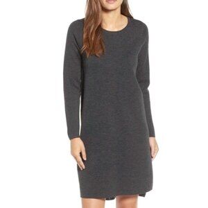 Eileen Fisher 100% Merino Wool Interlock Sweater Dress Long Sleeve Ash Gray L